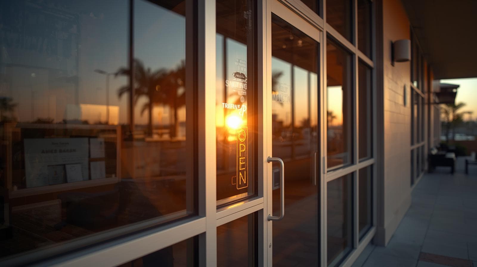 Jarrod Currey Insurance Agency storefront in Lakeland, Florida at golden hour