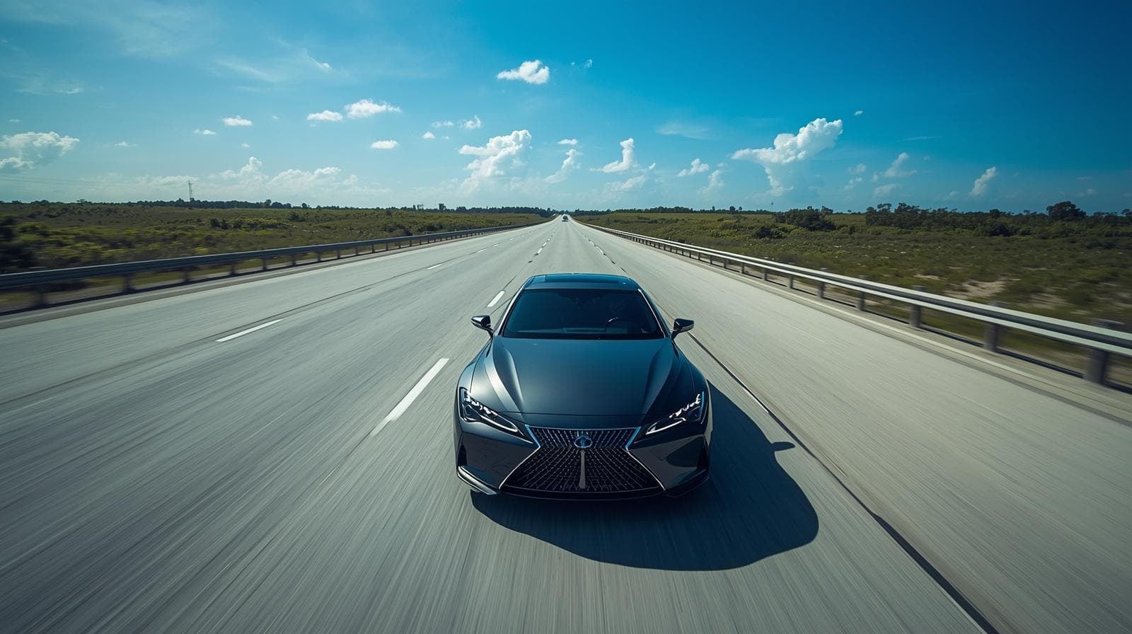 Car on a Florida highway with blue sky